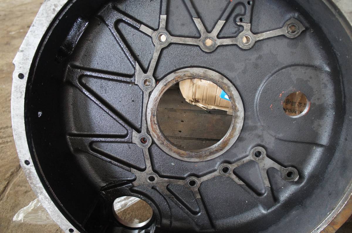 Interior of a large flywheel housing showing the ribbed structure