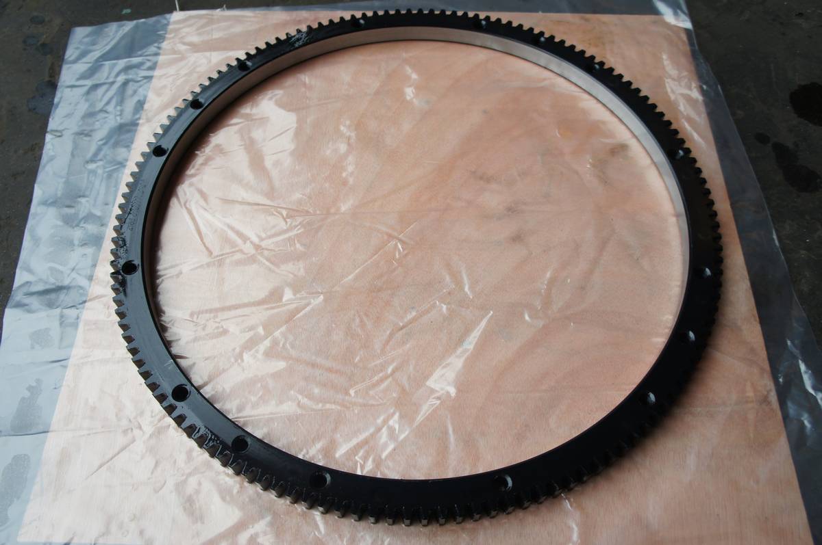 Large diameter ring gear viewed from the side showing ring thickness